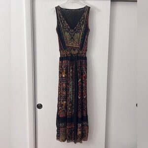 Bohemian Multicolor Maxi Dress with Matching Scarf
